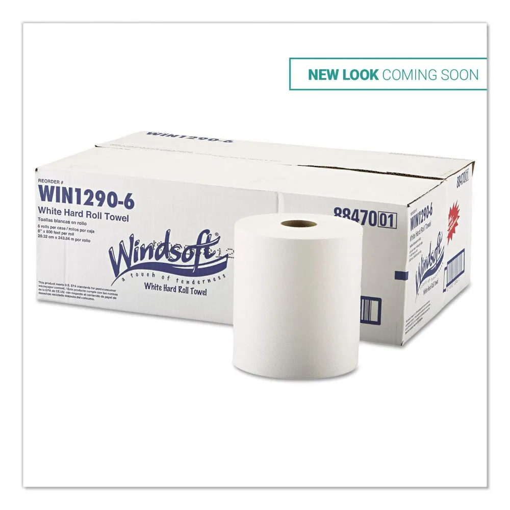 Windsoft Commercial Paper Towels, Hardwound Roll Hand Towels, 6-Pack 8