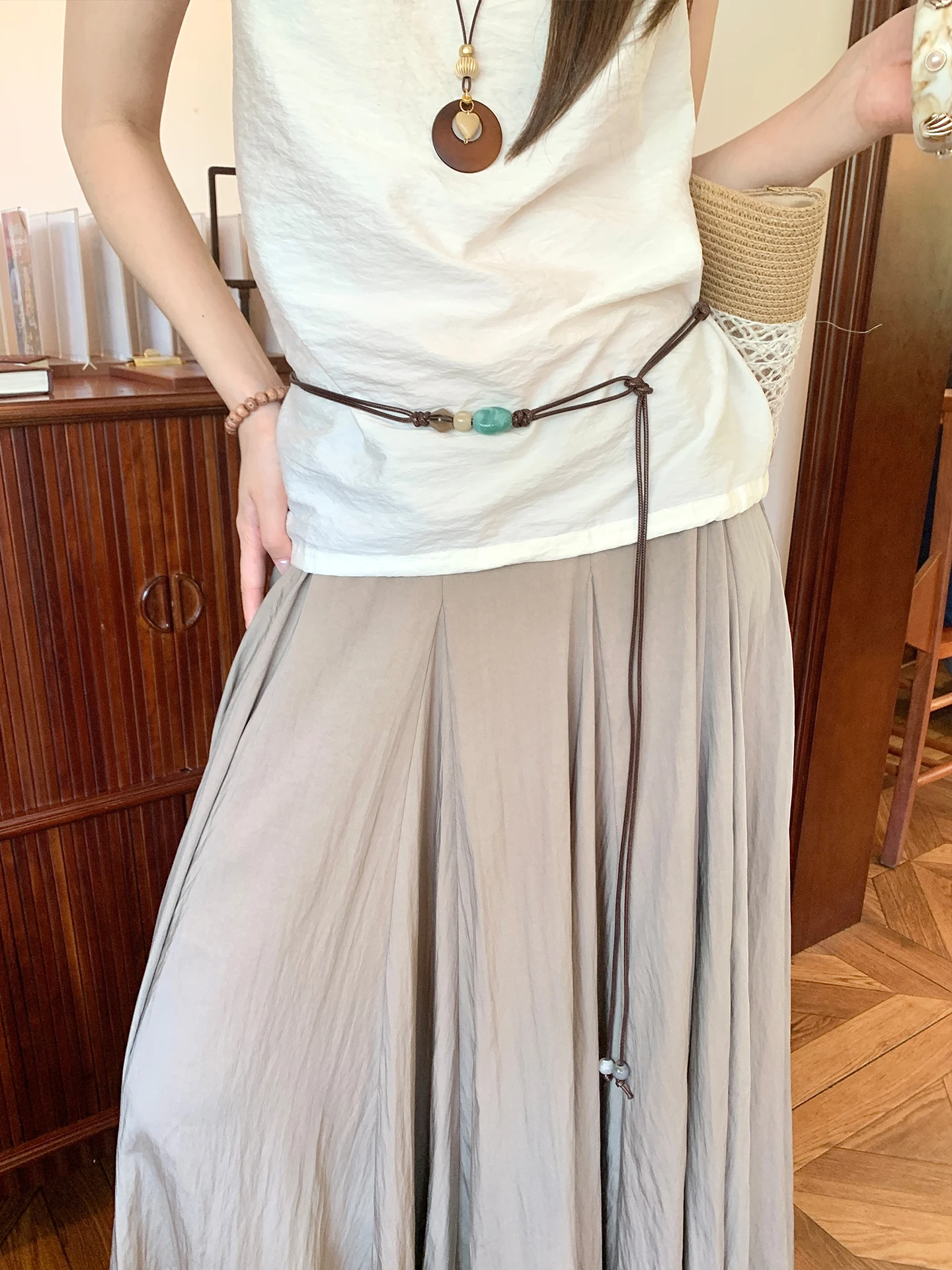 Vintage Ethnic Style Handmade Beaded Thin Waist Rope Women's Decorative Belt For Pants And Dresses Waist Chain