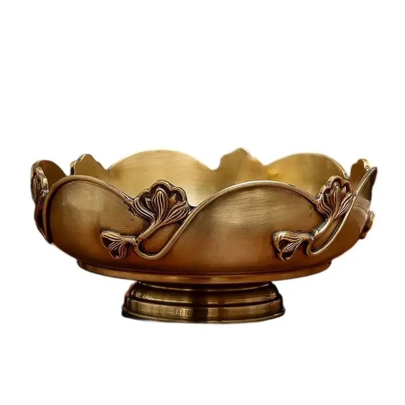 India imported handmade brass large fruit plate living room coffee table Chinese carved fruit plate dim sum plate decoration
