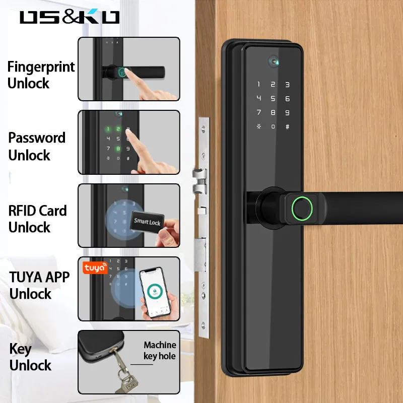 Tuya Wifi Digital Electronic Lock with Camera Smart Door Lock Fingerprint Camera Lock For Home Apartment Remotely Unlocking