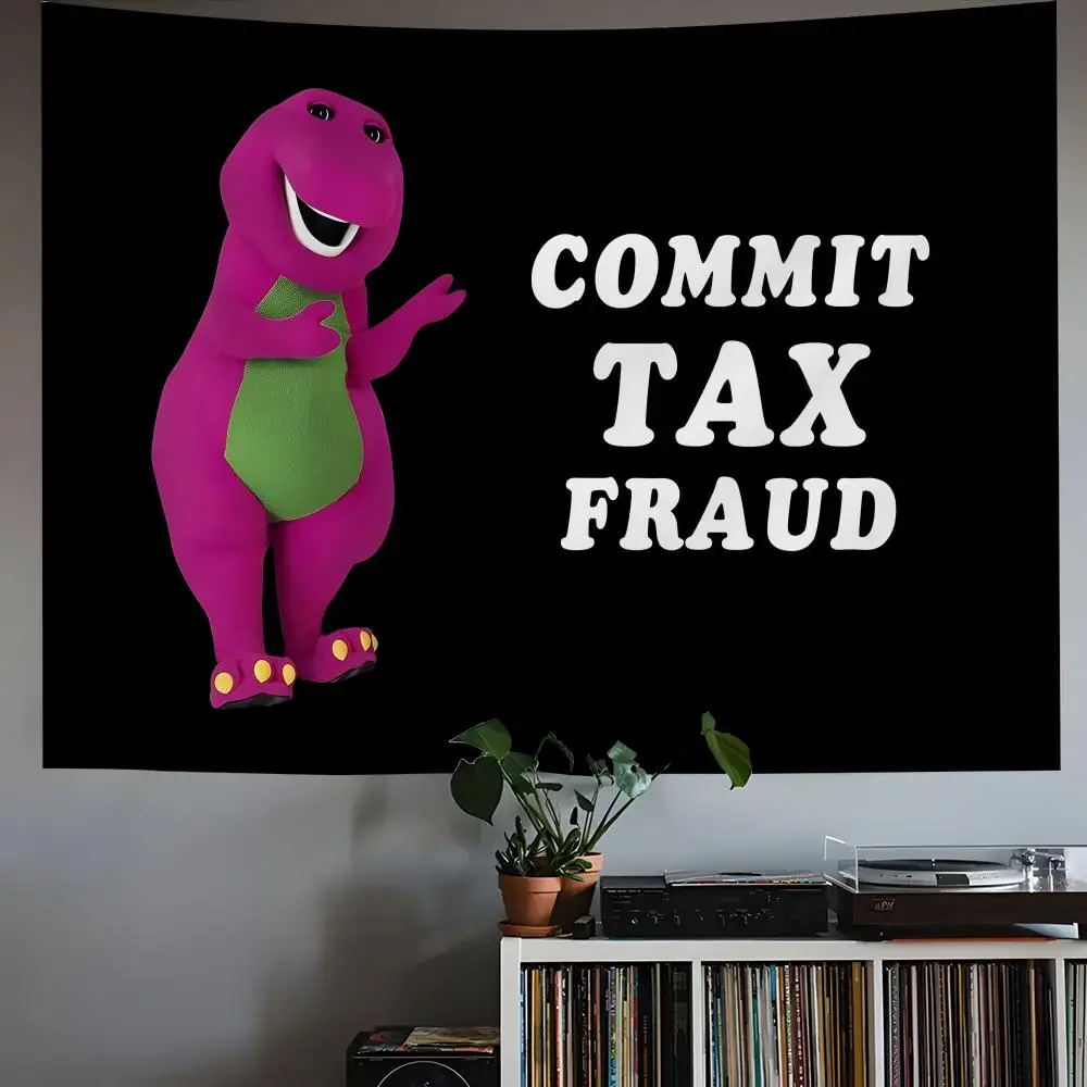 

B-Barney C-Commit Tax Fraud Tapestry House Bedroom Living Bar Garden Microfiber Decoration Background Art Custom Banner