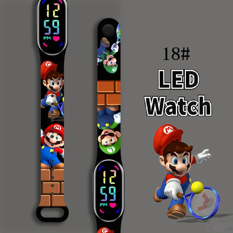 Montre numérique étanche Mario Bros pour enfants, bracelet de sport pour enfants, figurines d'action, Luigi, princesse Peach, Yoshi, Bowser