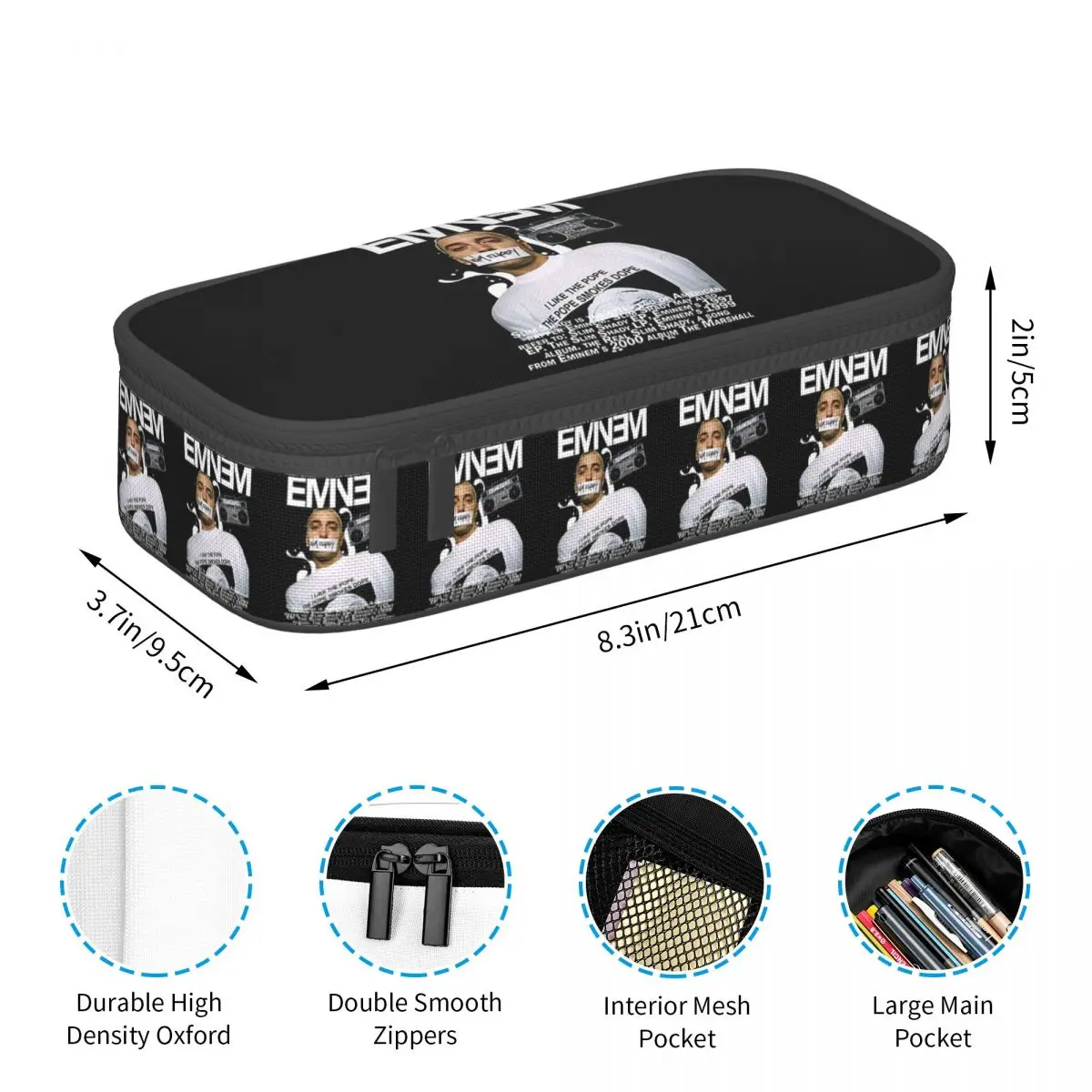 Eminem Slim Shady Music Rap Pencil Cases Pen Holder Storage Stationery Supplies Big Capacity Pen Box Pencil Bag for Students