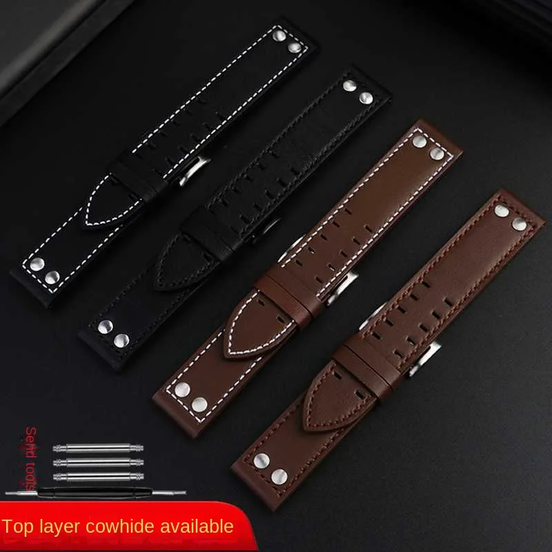 20mm 22mm cowhide Watchband for Hamilton Khaki Aviation Field Series Men's Watch Band Bracelte with Rivets Strap Brown