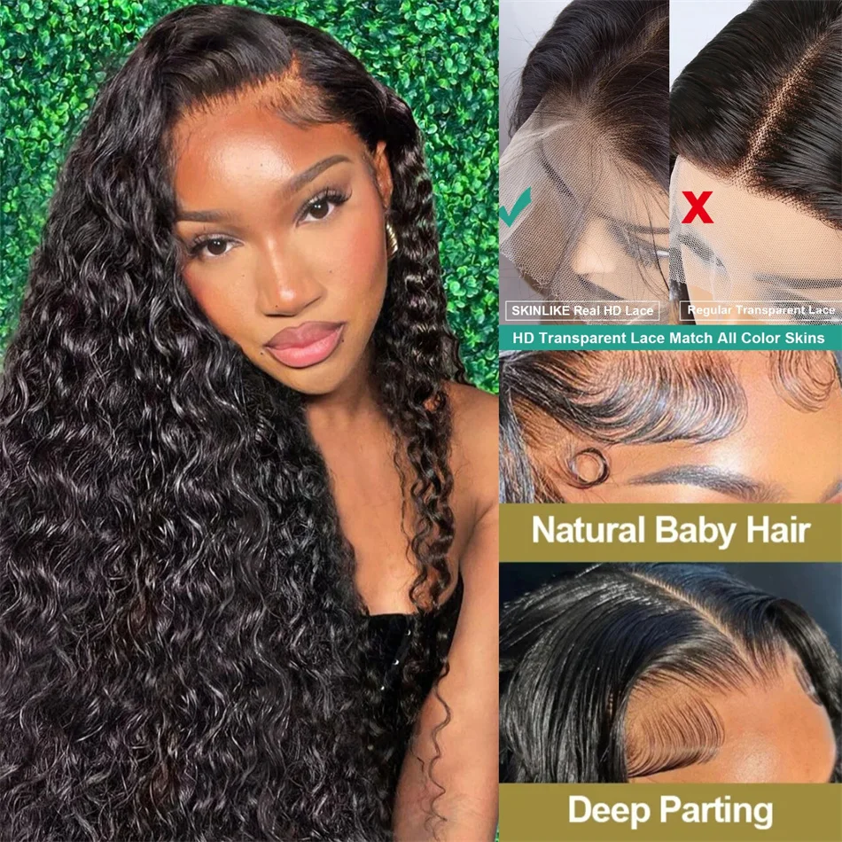 30 Zoll Deep Wave Lace Front Perücken Echthaar 200% Dichte 13x4 HD Deep Curly Lace Frontal Perücken Echthaar Perücken für Frauen