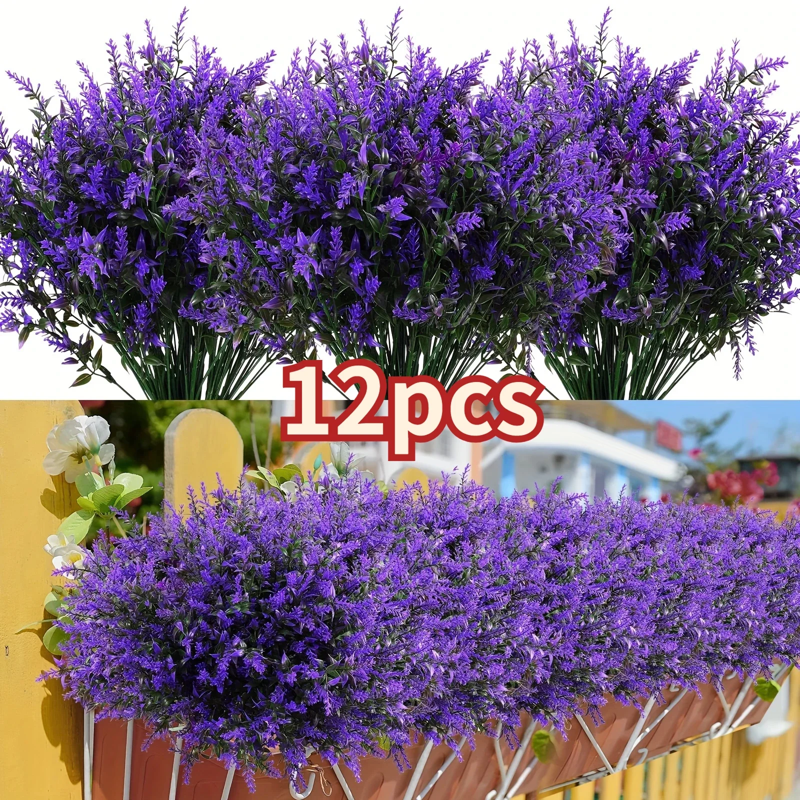 12Pcs Bundles Artificial Lavender Flowers, Outdoor Flowers Uv Resistant Artificial Plants, Fake Shrubs Flowers Greenery Bushes