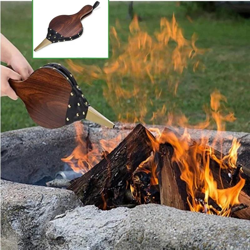 Handmade Wooden Fire Bellow for Outdoor Grilling Camping Barbecue - Stove And Fireplace Tool Christmas Gift