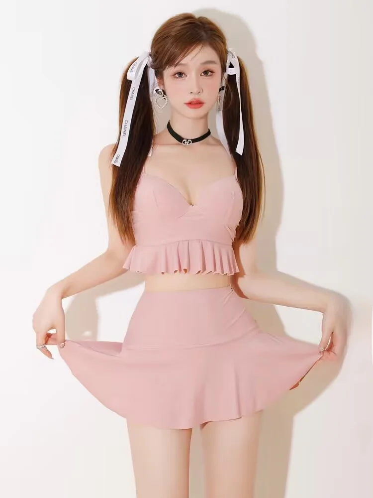 

Conservative Tee-Piece Bikini Set for Women Long Sve Sun Protection Thermal Vaion Swimwear Student Girl Meat Covering