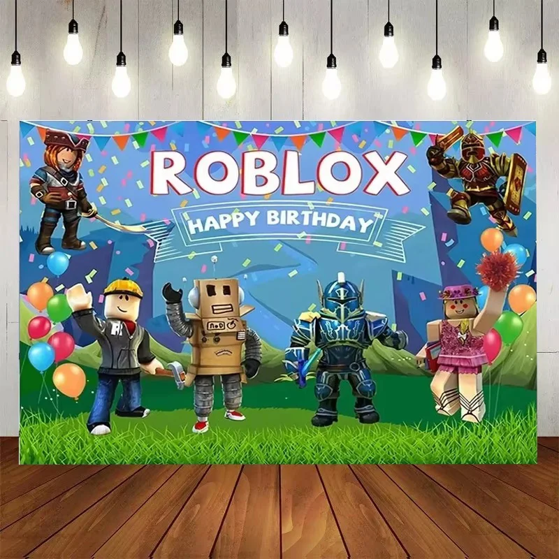 Roblox الأولاد خلفية حفلة عيد ميلاد الديكور الخلفيات كعكة الجدول هدية ديكور خلفية ملصق لعبة استحمام الطفل لوازم الحفلات #3