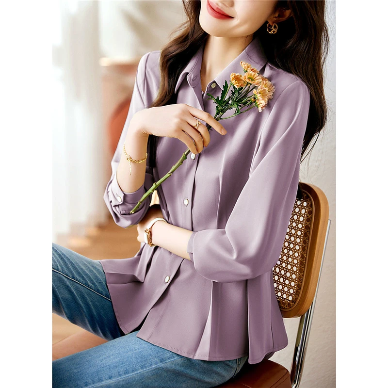 Women Ruffled Elegant Chic Button Shirts Korean Fashion Simple Business Casual Office Lady Blouse Solid Long Sleeve Tops Blusas