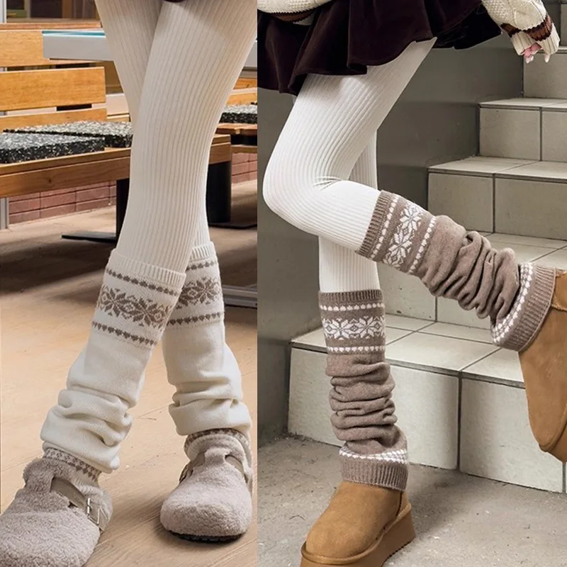 1/2/3 أزواج الشتاء عادية الدافئة تدفئة الساق محبوك لينة JK لوليتا التمهيد يغطي ندفة الثلج معرض جزيرة مكدسة جورب 40 سنتيمتر طويلة غطاء للقدم #6