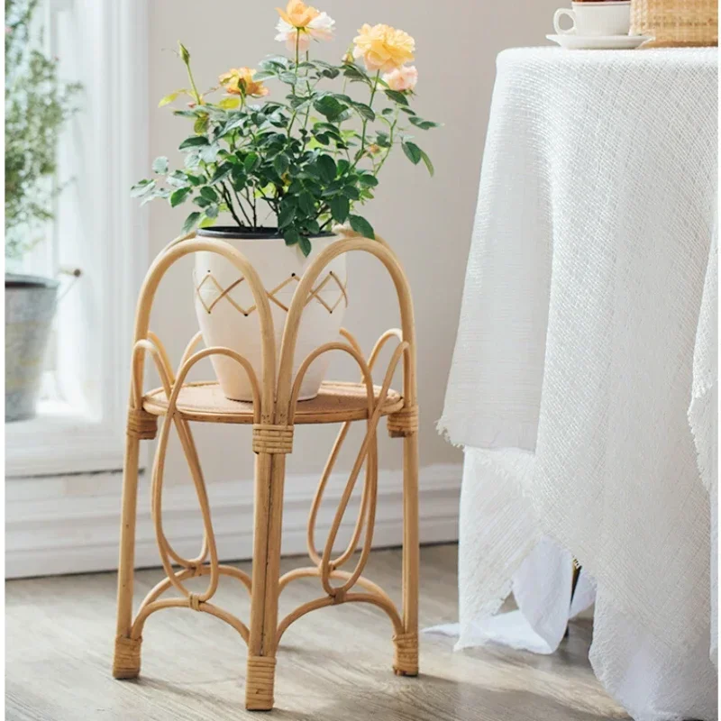 Natuurlijke Rotan Geweven Bloem Stand Homestay Shelf Decoratie Nordic Landingspotten Voor Planten Balkon Multi-Layer Rack Voor Planten