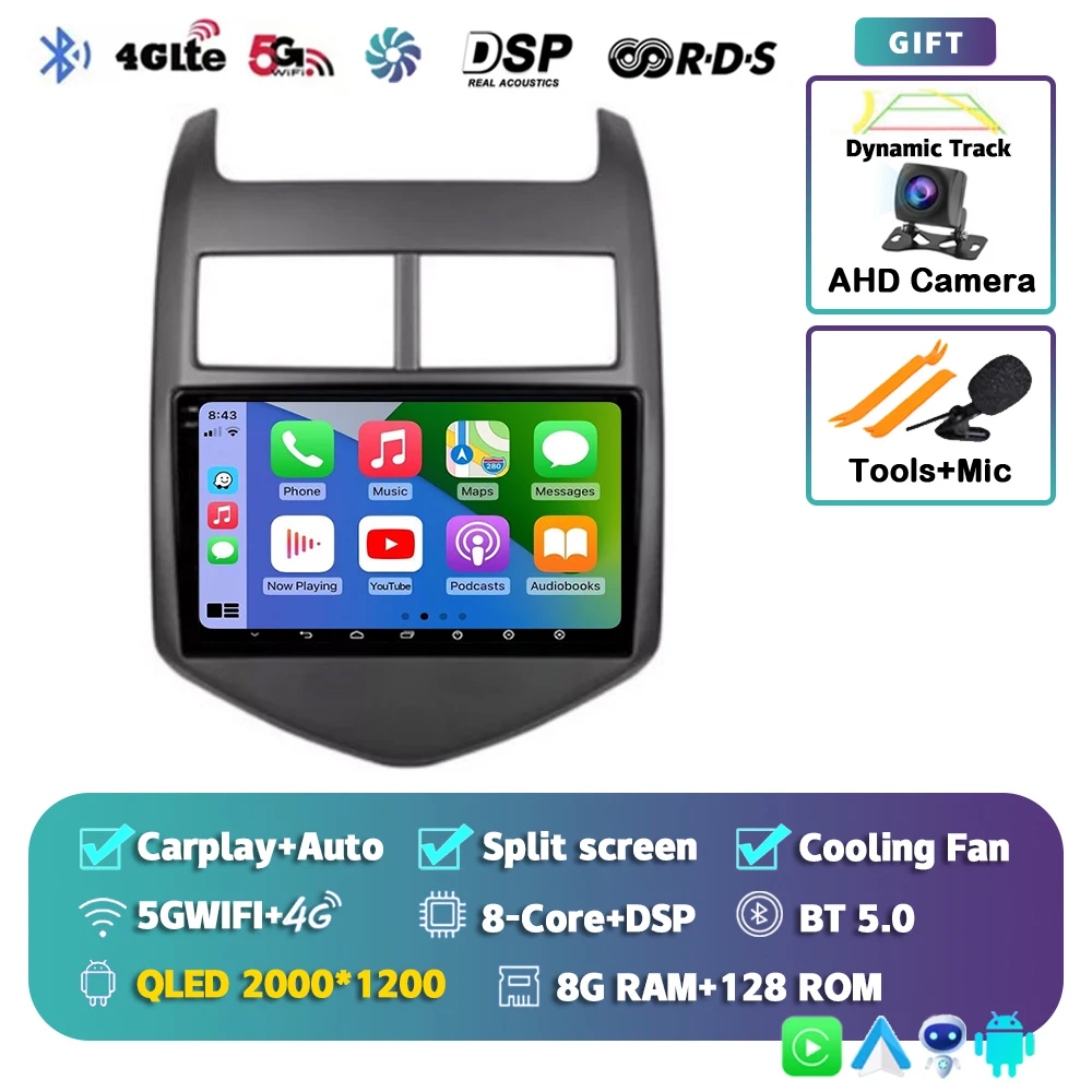Android 15 CarPlay Auto Radio Multimedia Speler Voor Chevrolet Aveo 2 Sonic T300 2011-2015 Navigatie GPS 2din Stereo Audio