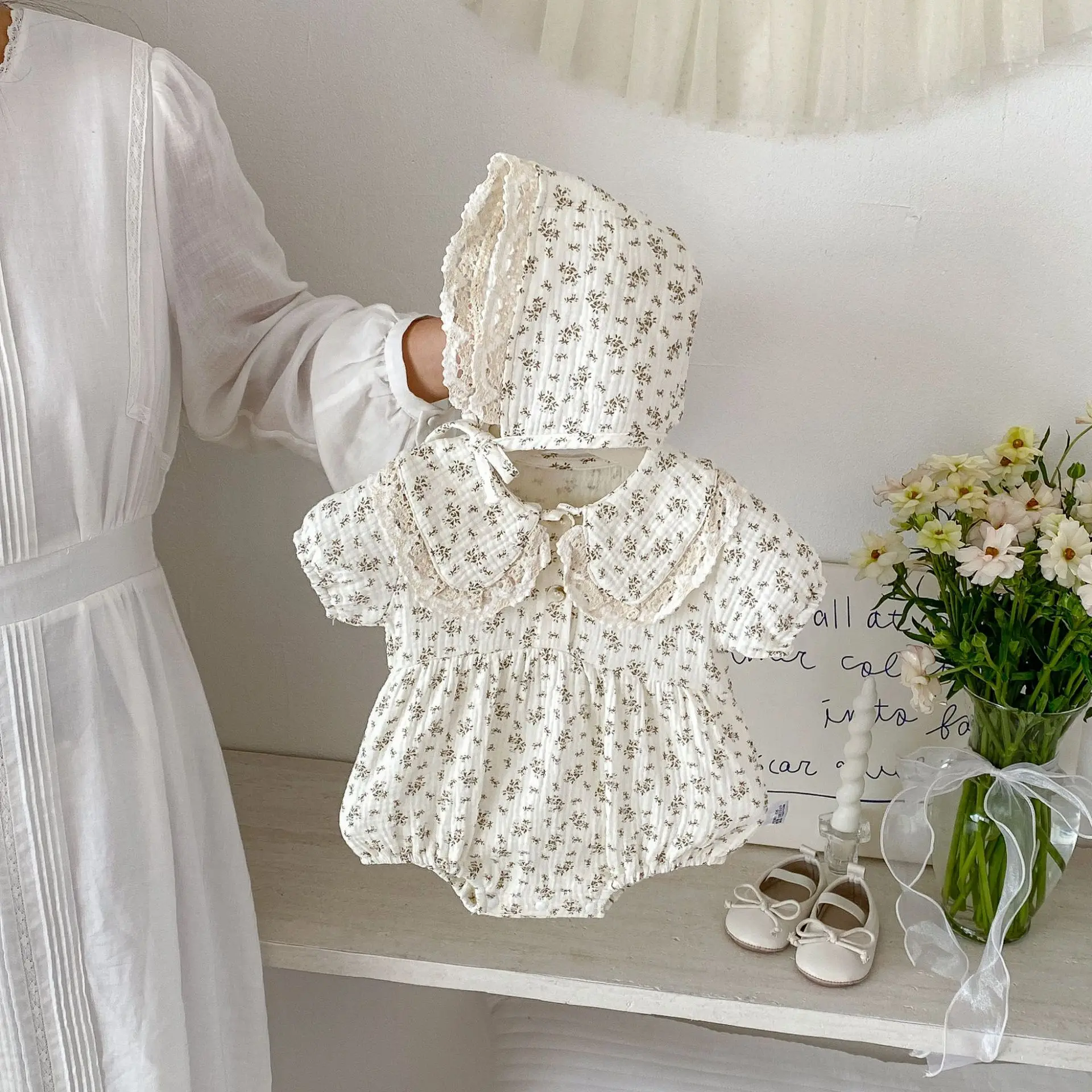 Baby Summer Doll Floral Short Sleeve Sweet Western Style Baby Ha Clothes Crawler Clothes