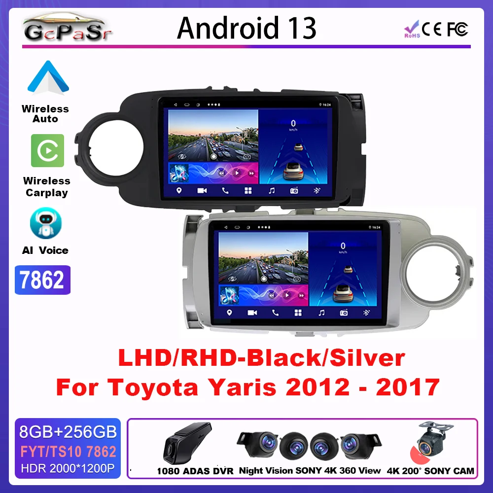 

9Inch LHD RHD Car Radio Android For TOYOTA YARIS 2012-2017 Multimedia Automotiva Stereo Receiver 5G DVD Wifi DSP Carplay Display