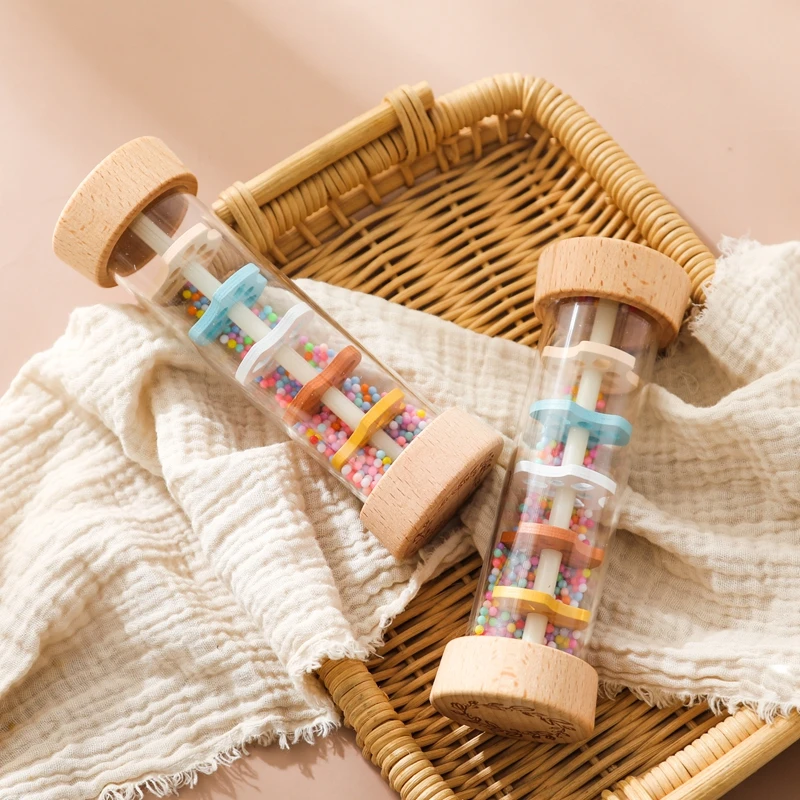 Montessori Baby Rain Stick Rainbow Hourglass Rain Music Rattle Baby Educational Toy Montessori Sensory Toys for Kids BABY's Gift