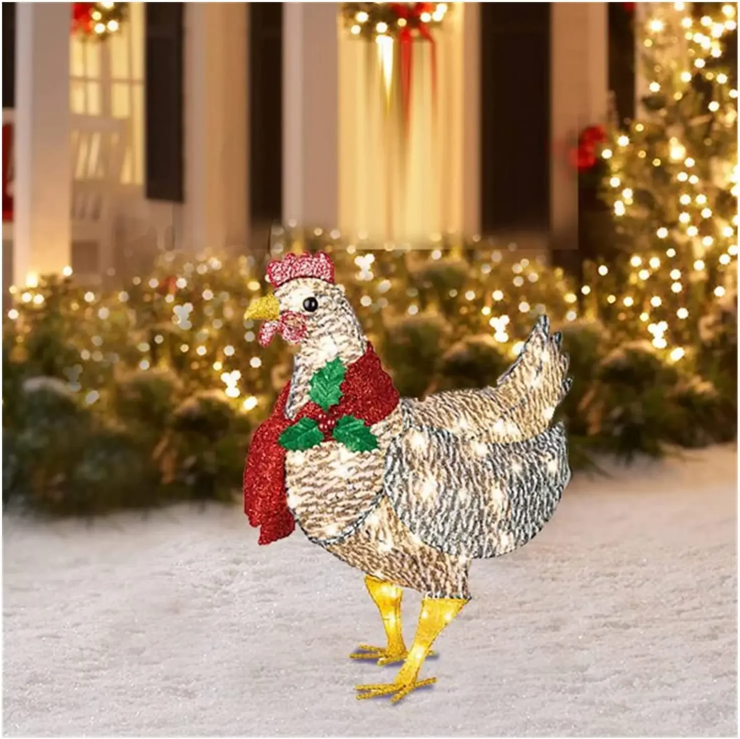 Illuminated Decorative Hen With Scarf Courtyard Christmas Led Night Lights Outside Garden Decoration Ornaments Chicken