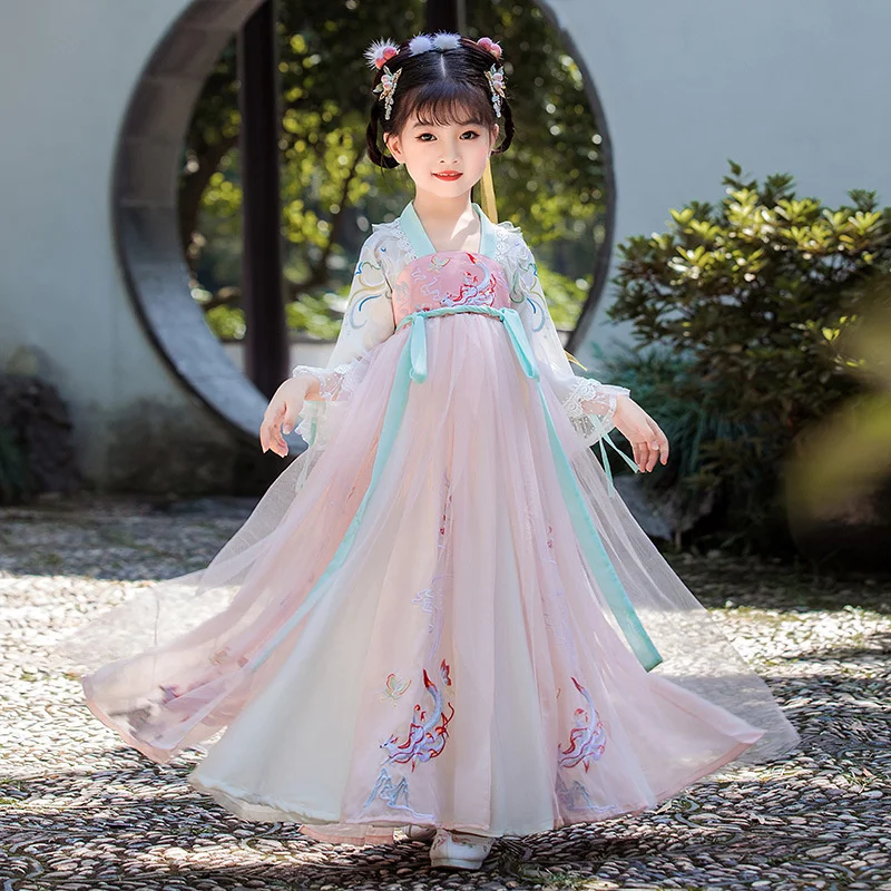 Hanfu Girls Summer Thin Fairy Style Dress Super Fairy Ancient Style Children's Ancient Clothes High-end Short Sleeve Ru Skirt