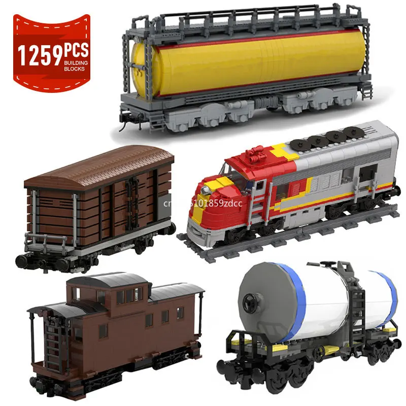 

New Moc City Train Tanker Building Blocks Set Retro Heavy Passenger Locomotive Carriage Railway High-Tech Bricks Toys Gifts