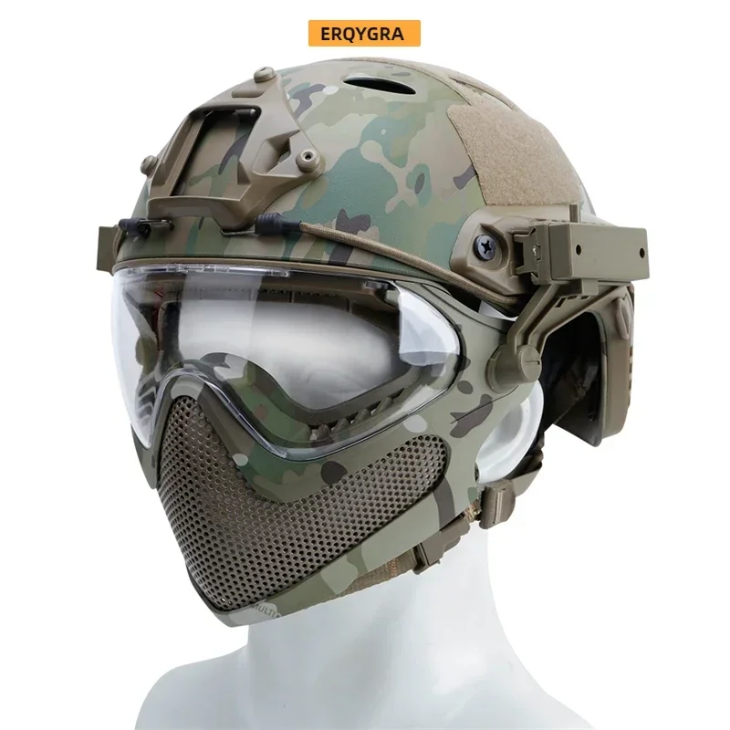 ERQYGRA Tactical Hunting Pilot Helmet Steel Mesh High Quality Protective Paintball Wargame Airsoft Outdoor Safety Accessories