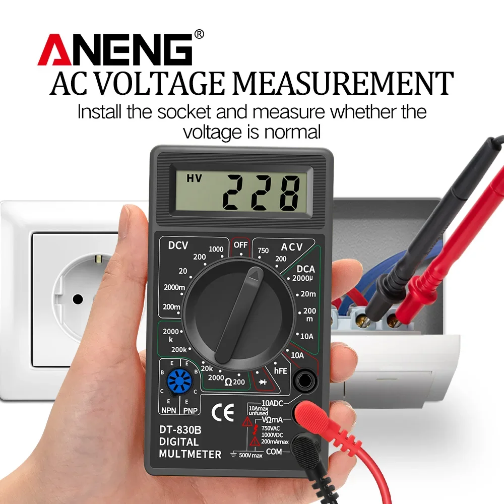 ANENG DT830B Digital Multimeter Smart Handheld Multimeter Tester Professional Meter for AC/DC Voltage Curren Resistance Ohm Test