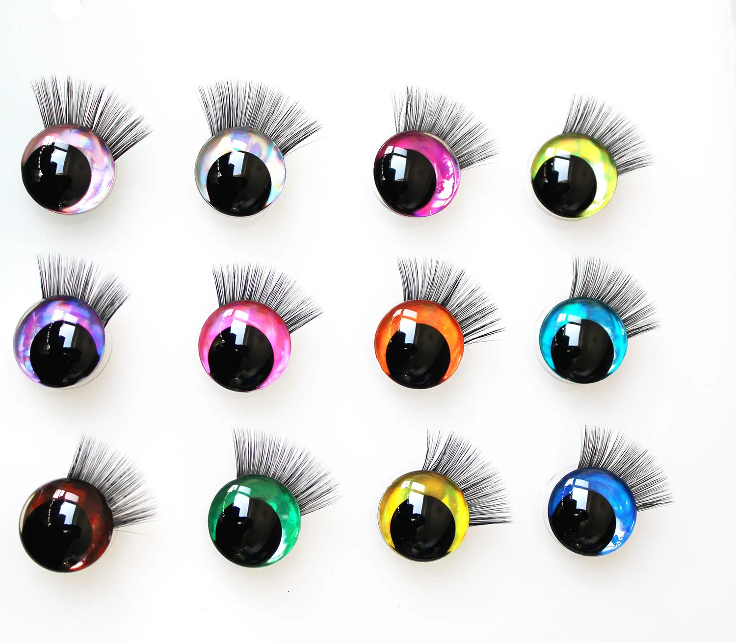 

100pcs/lot Strange eyes 12mm 14 16 18 20 25 30mm 3D comical glitter toy safety eyes with black eyelash tray-D12