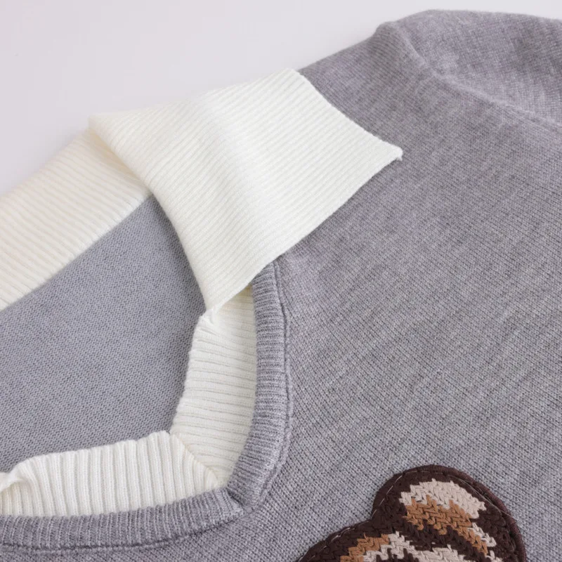 سترة محبوكة مطرزة على شكل دب فرنسي فاخر خفيف للنساء للخريف موضة جديدة كورية بلوفر فضفاض غير رسمي #6