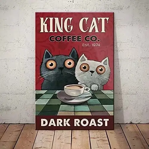 King Cat Coffee Retro Metal Tin Sign Vintage Aluminum Sign for Home Coffee Wall Decor