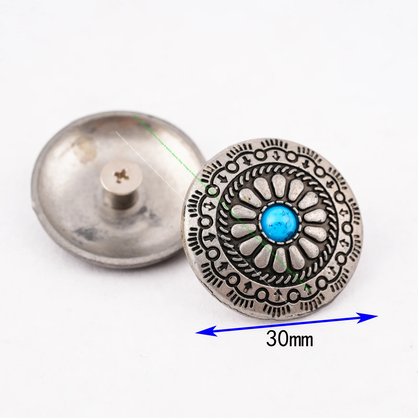 ROUND ANTIQUE SILVER WESTERN LEATHERCRAFT COWBOY FLOWER EQUESTRIAN SADDLE CONCHOS SCREW