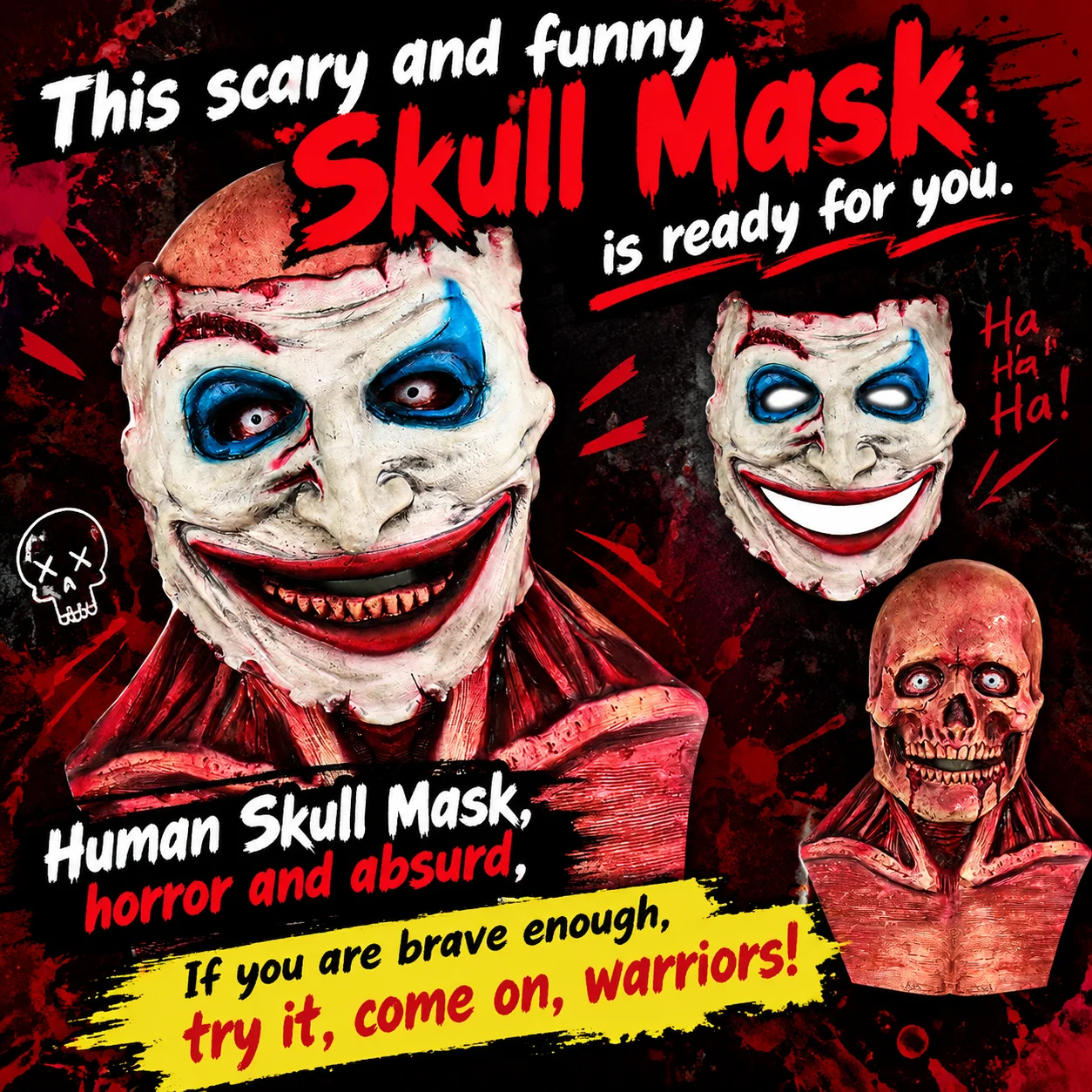 Halloween Creepy Mask with Removable Scary Face Zombie Prorp Skull Mask Double Layer Face Splittable Mask Which Is Me Props