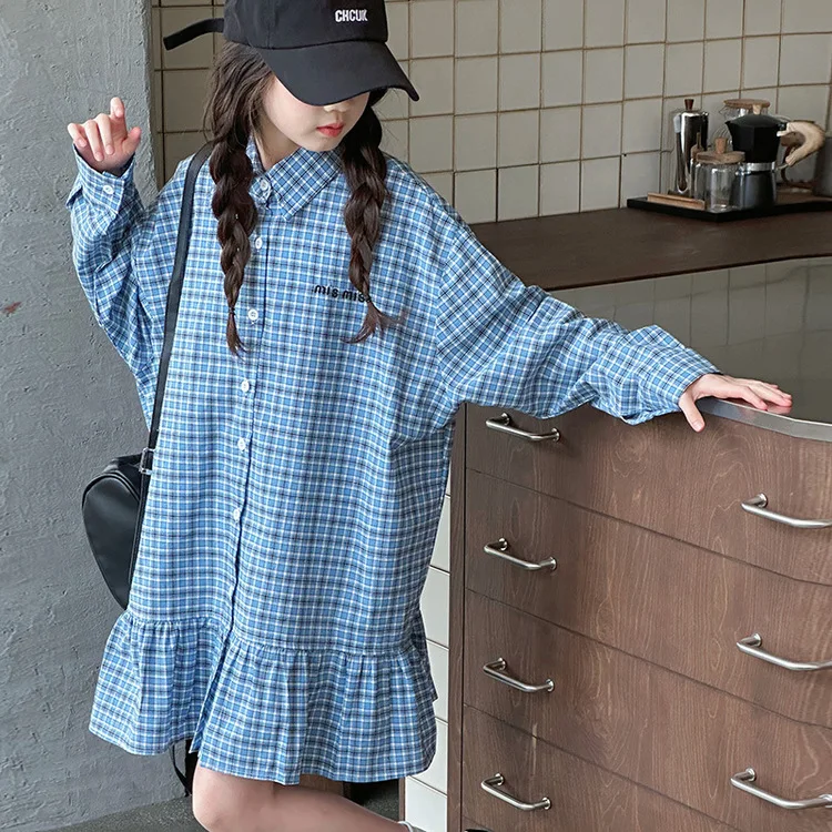 الخريف طفل فتاة فستان رسالة التطريز رفض طوق فتاة مراهقة فستان الأميرة موضة منقوشة 5-14Y فتاة فستان قطعة واحدة #4