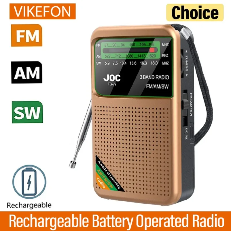 Battery Operated Radio FM AM SW Radio Built-in Speaker Pointer Pocket Radio Type-C Rechargeable with HD Display Screen for Elder