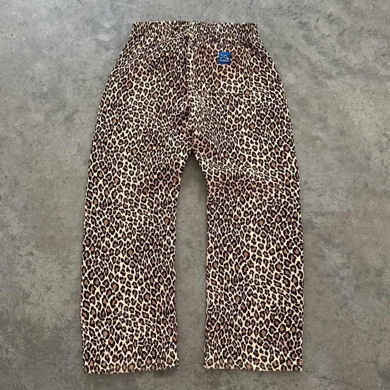 Conjunto de calças extragrandes para homens e mulheres, streetwear retrô Y2K, pulôver Harajuku Boxy na moda, capuz com zíper, padrão leopardo