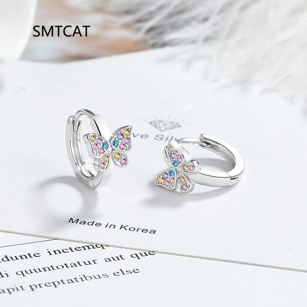 

Amethyst Peridot Blue Topaz 925 Sterling Silver Rainbow Cute Butterfly Hoop Earring for Women Colorful Gemstone Jewelry Huggies