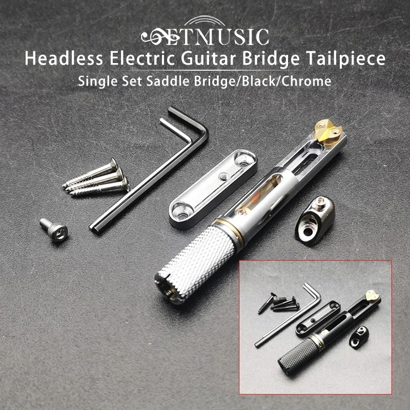 

Single Set Saddle Headless Electric Guitar Bridge Tailpiece with Wrench for Headless Electric Guitar Black/Silver