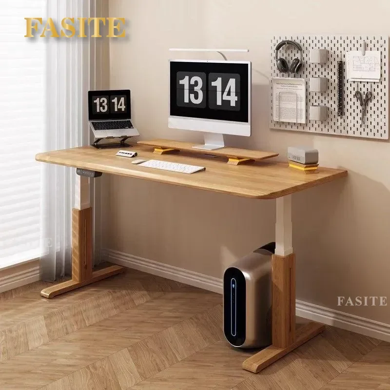 For Modern Intelligent Dual Motor Electric Lifting Computer Desk Solid Wood Black Walnut Study Table Adjustable Height Home