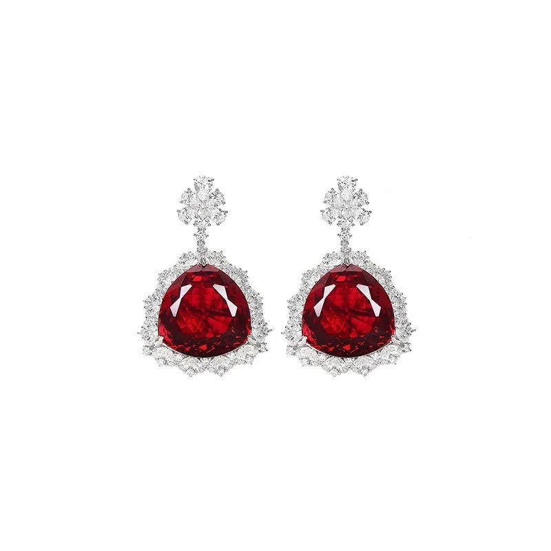 

Роскошные серьги BELLUX из серебра 925 пробы с синтетическим цирконом, оригинальный дизайн, классические рубиновые треугольные серьги большого карата