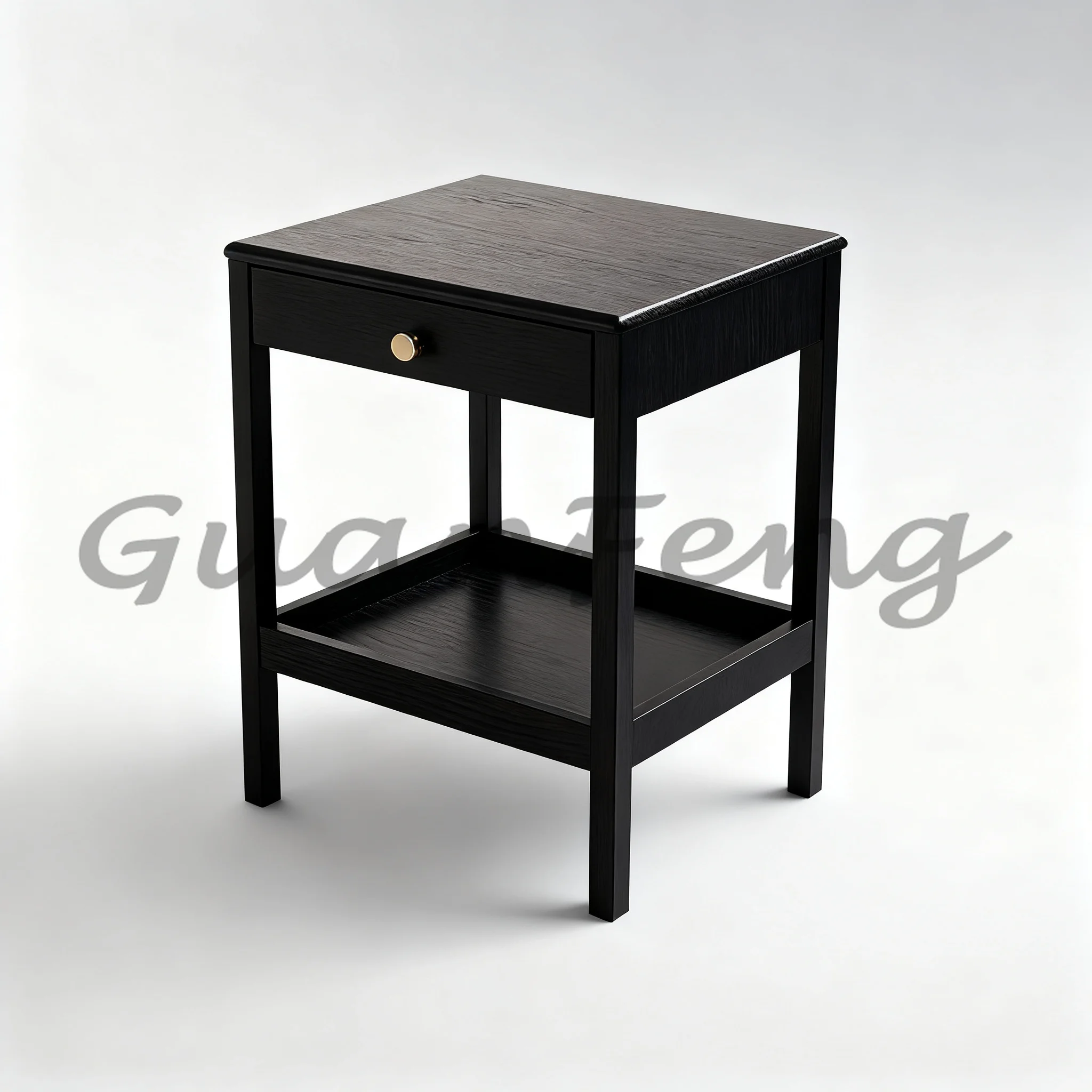 Solid Wood Double-Tier Black Corner Side Table Simple Nightstand Sofa End Accent Table for Living Room Bedroom