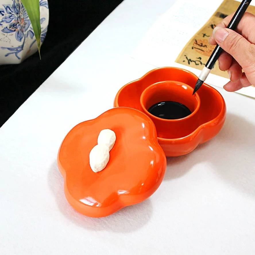 Ceramics Persimmon shape Ink Pool Multifunctional Traditional Chinese Painting Inkstone Inkslab Art Painting watercolor Supplies