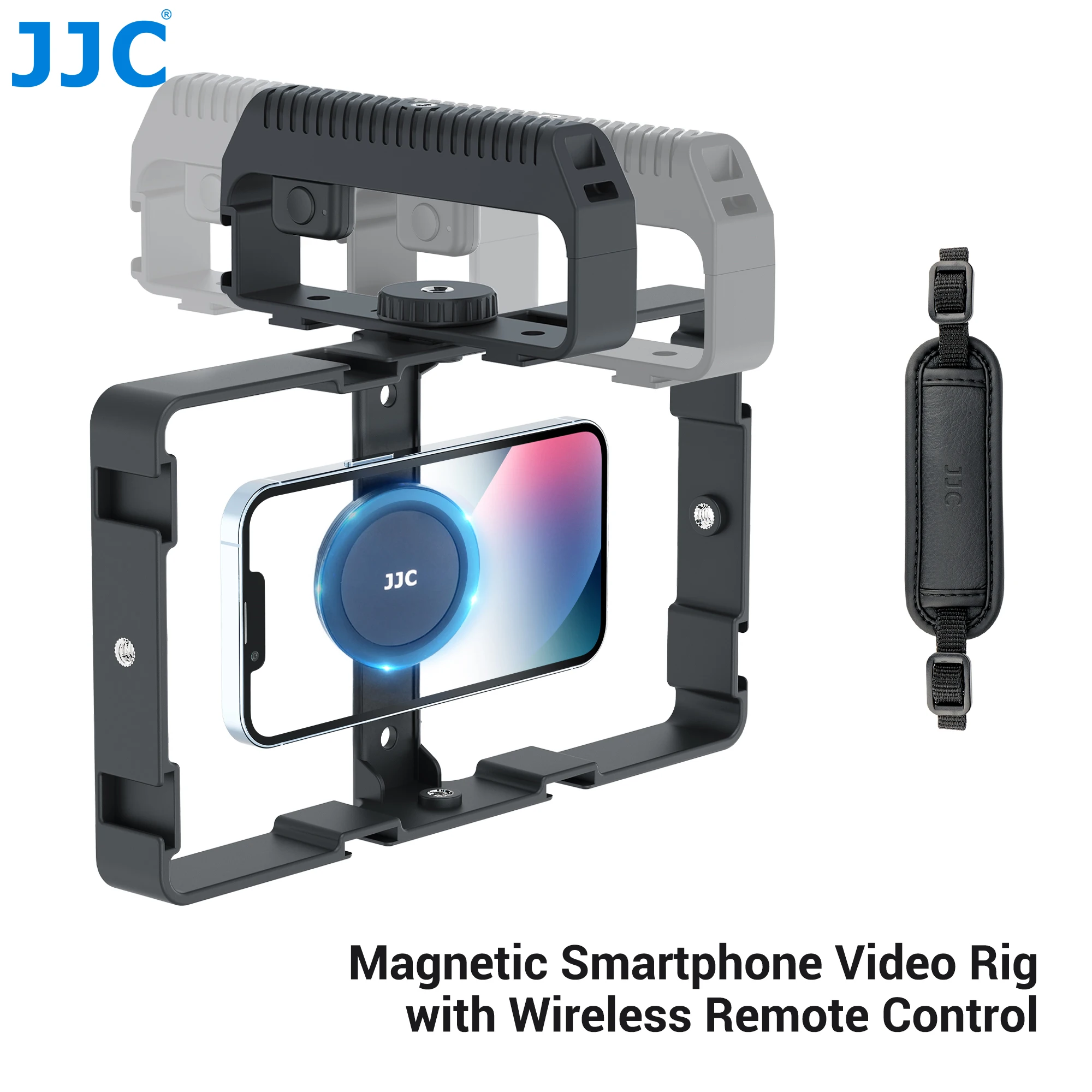 JJC Phone Cage Magnetic Smartphone Video Rig Kit with Remote Control Vlog Cage Stabilizer Gimbal for iPhone 15 14 13 Pro Max