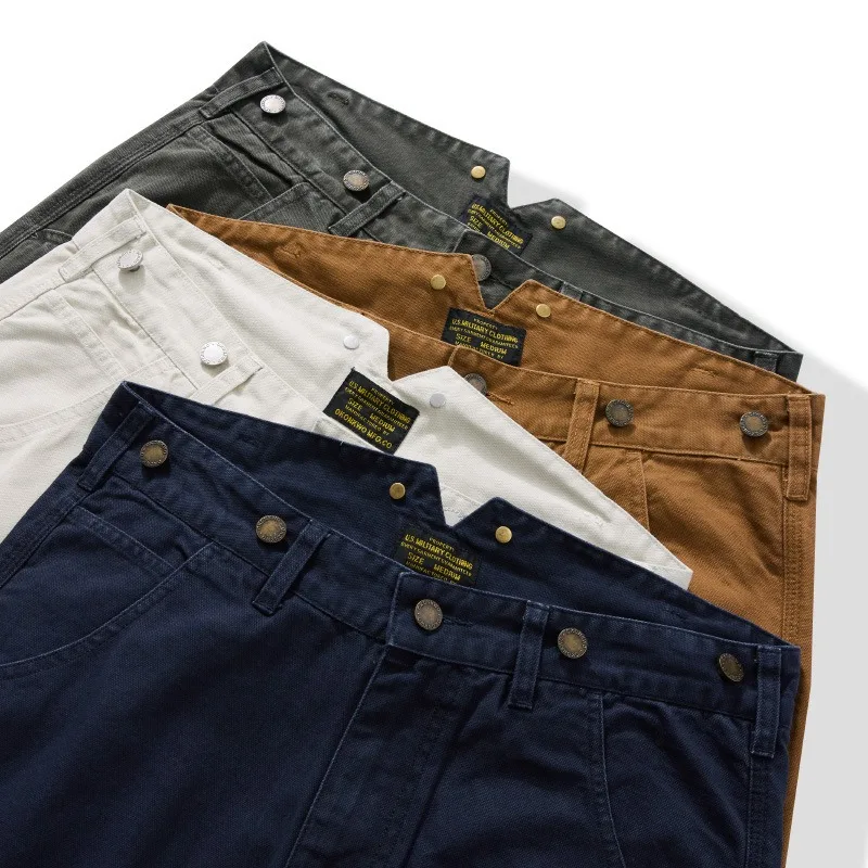 12oz قماش الخريف الشتاء جميع القطن سميكة متعرجة الحرب العالمية الثانية على غرار الأمريكية الرجعية مستقيم الساق سطح السراويل (Amekaji السراويل الطويلة) #1