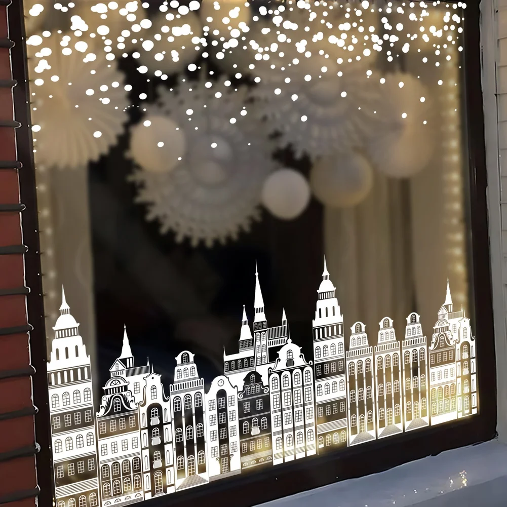 Winter White Street Scene Window Cling Double Sided Electrostatic for Windows Indoor Use 38x60cm for UV Resistant Material