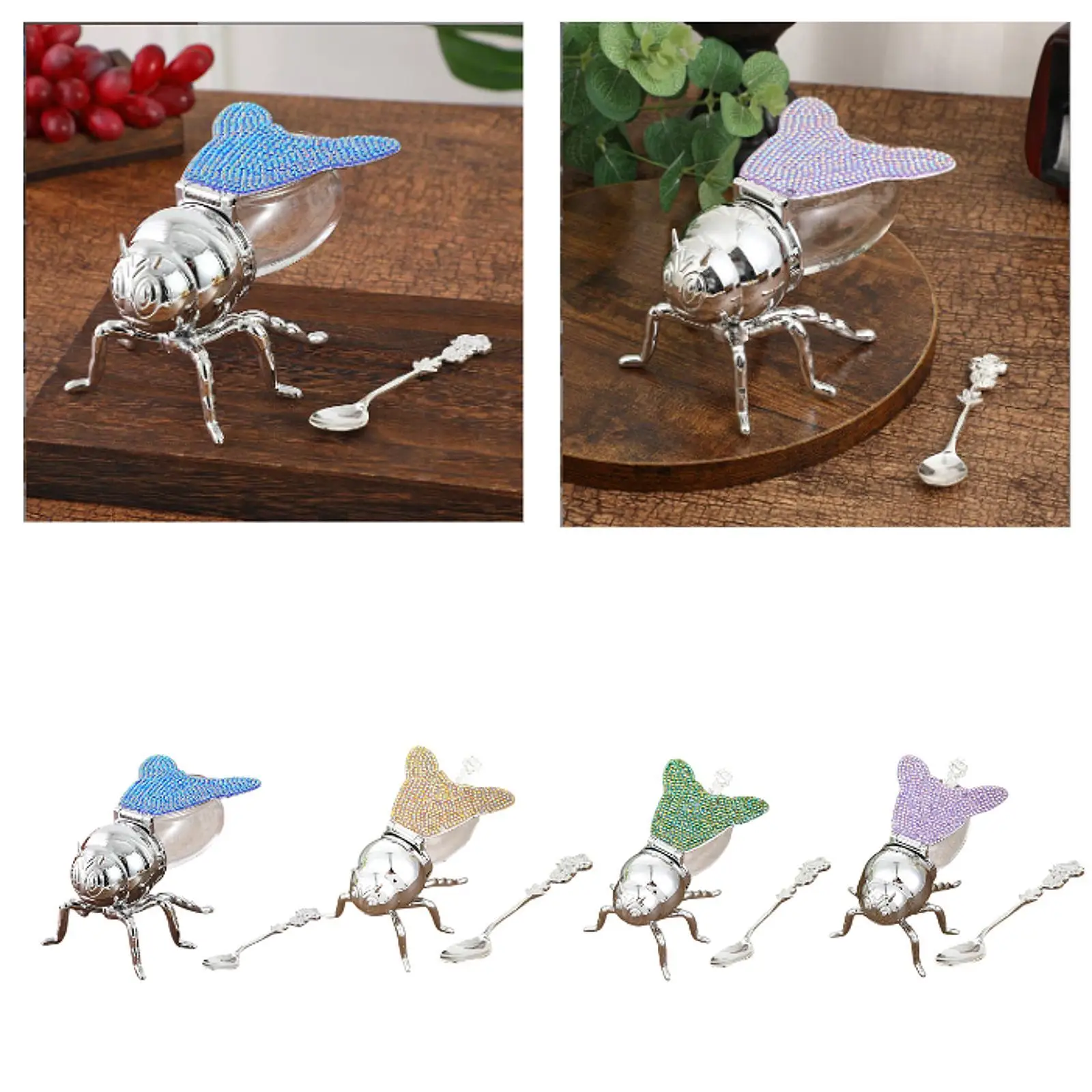 وعاء تخزين برطمان عسل على شكل نحلة مع ملعقة وعاء بهار السكر الحديث للشقة والمزرعة والمقهى والمطبخ والمنزل #3