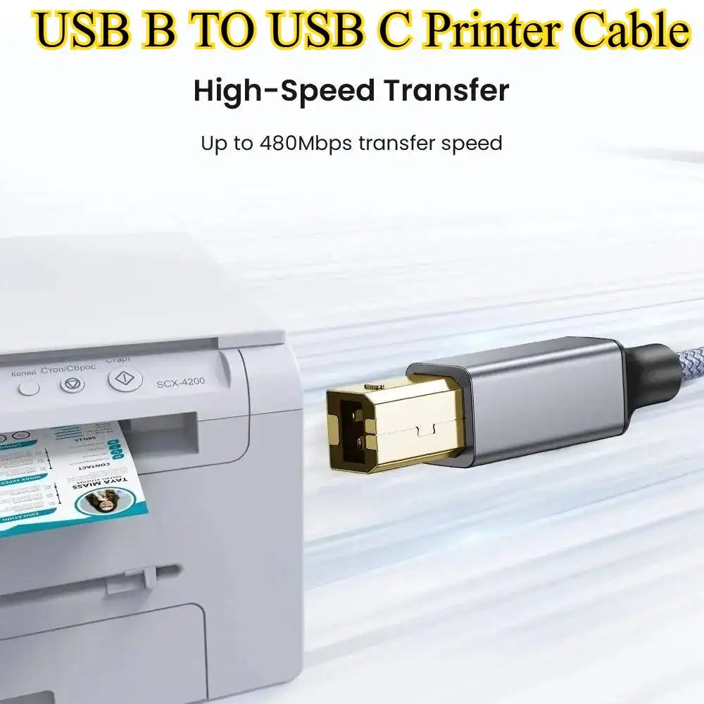 

Type B to Type C Printer Cable USB C Printer Cord Nylon Braided Wire for Macbook Epson HP Canon Yamaha Casio Piano DJ Controller