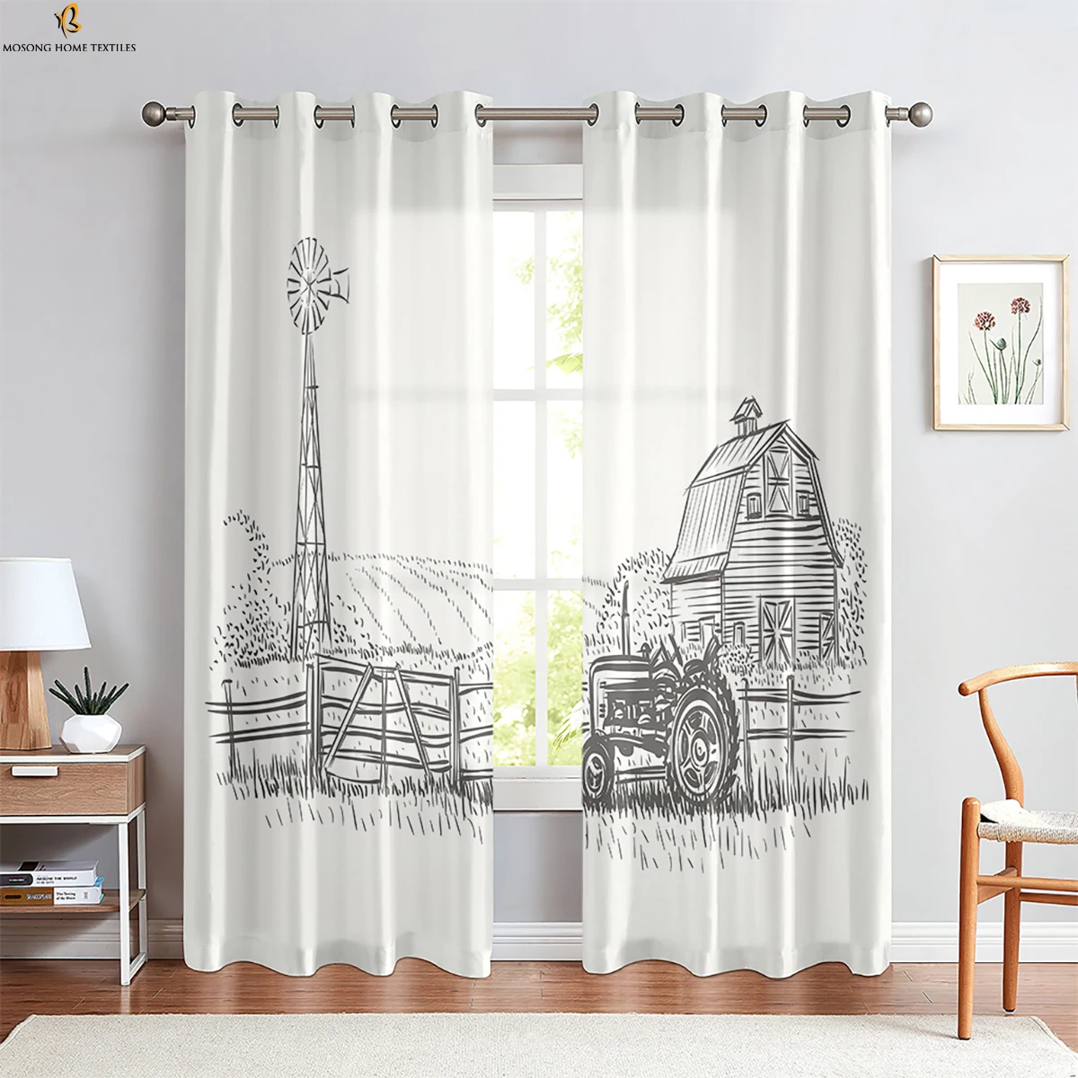 Farm Tractor 3d Stereo Printing Curtain Bedroom Living Room Kitchen Decorative Curtain Polyester Fiber Machine Washable 2 Pieces