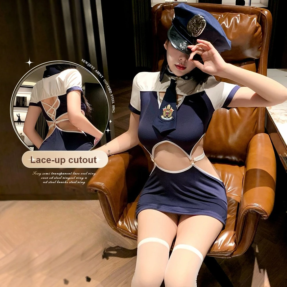 

Sexy Hot Policewoman Role Play Lingerie Costume - No Strip Air Hostess Tight Pencil Dress Set