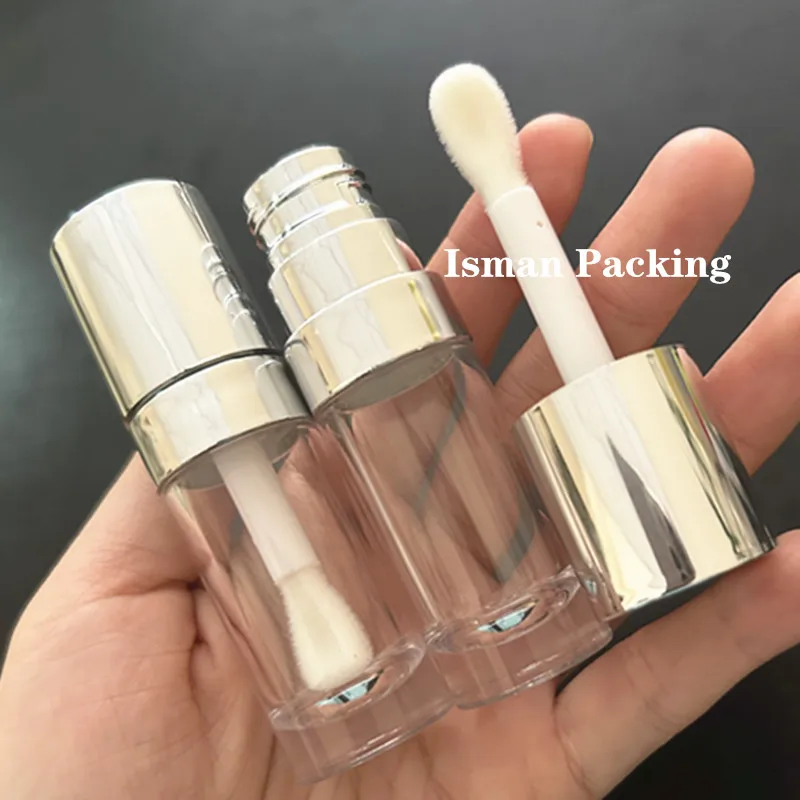 50Pcs Hot Refillable clear crystal round sliver big brush applicator lip gloss containers tube with wand 6ml