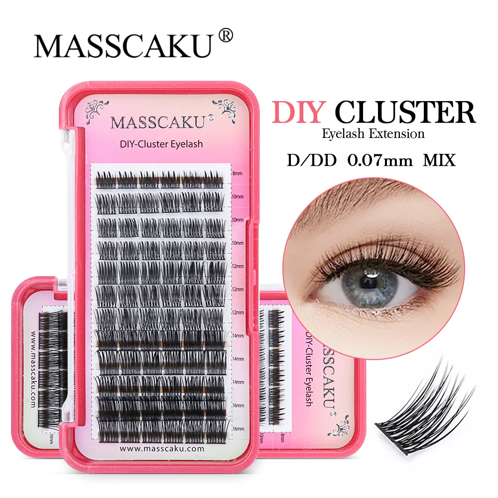 

MASSCAKU 12Lines DIY Natural Soft Deep Black Lashes Cluster Cosplay Eyelash Kit Self-Adhensive Makeup Beauty for Slon Supplies