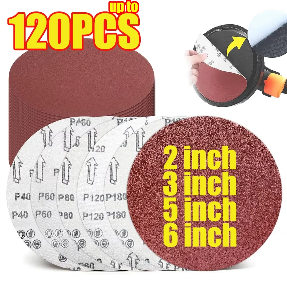 120-1Pcs 2/3/5/6Inch Sandpaper Round Woodworking Metal Sander Grinding Disc Sanding Paper 40-2000Grit Abrasive Polishing Tool