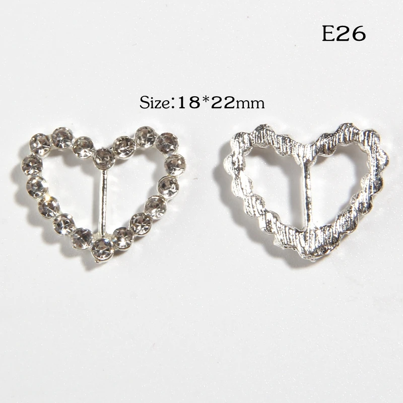 10PCS 18*22MM High Quality Wedding Ribbon Slider Rhinestone Metal Crystal Buckles For Wedding Cloth Heart Shape Accessories